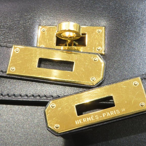 HERMES Kelly 32 Outer stitching Handbag Black/G hardware Box calf □I stamp D1... - Picture 12 of 16